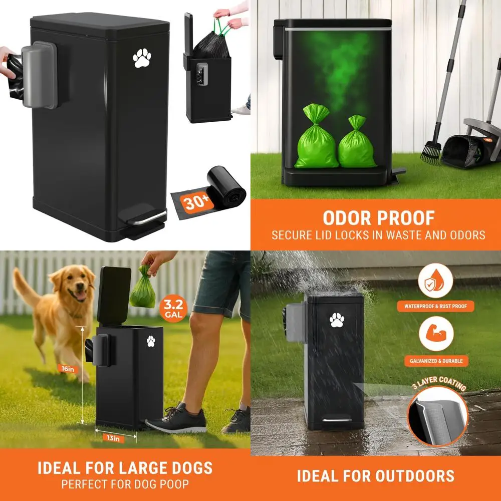 

Outdoor Metal Dog Waste Trash Can, 3.2 Gallon Pedal-Operated Poop Container for Waste Disposal