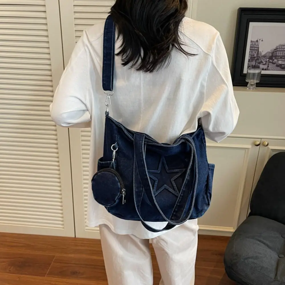 

Leisure Vintage Women Tote Bags Y2k Large Capacity Messenger Bags Stars Denim Gothic Handbag With Small Bag