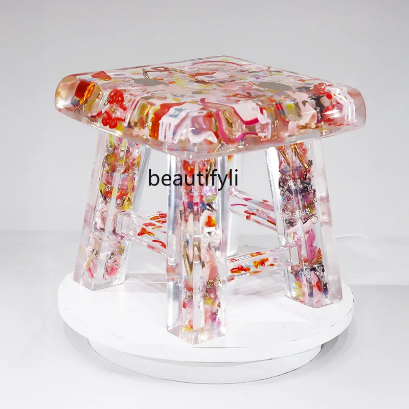 Transparent resin stool buried in dried flower specimens creative personalized stool, villa shoe changing stool