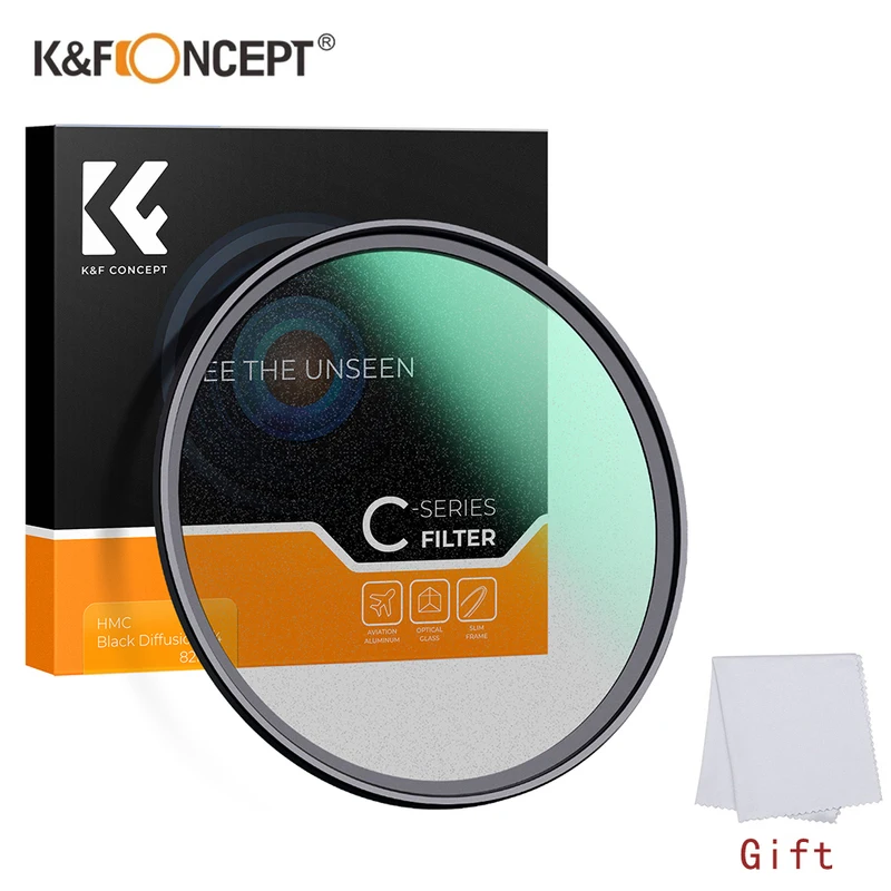 K&F Concept Black Mist Diffusion 1/4 1/8 Filter Dreamy Cinematic Effec Filter for Video/Photography 49mm 67 77 82mm Camera Lens