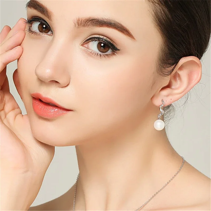 Natural Pearl S925 Silver Drop Earrings for Women Round Wedding Anillos De Drop Garnet Earring Jewelry Orecchini Pearl Earrings