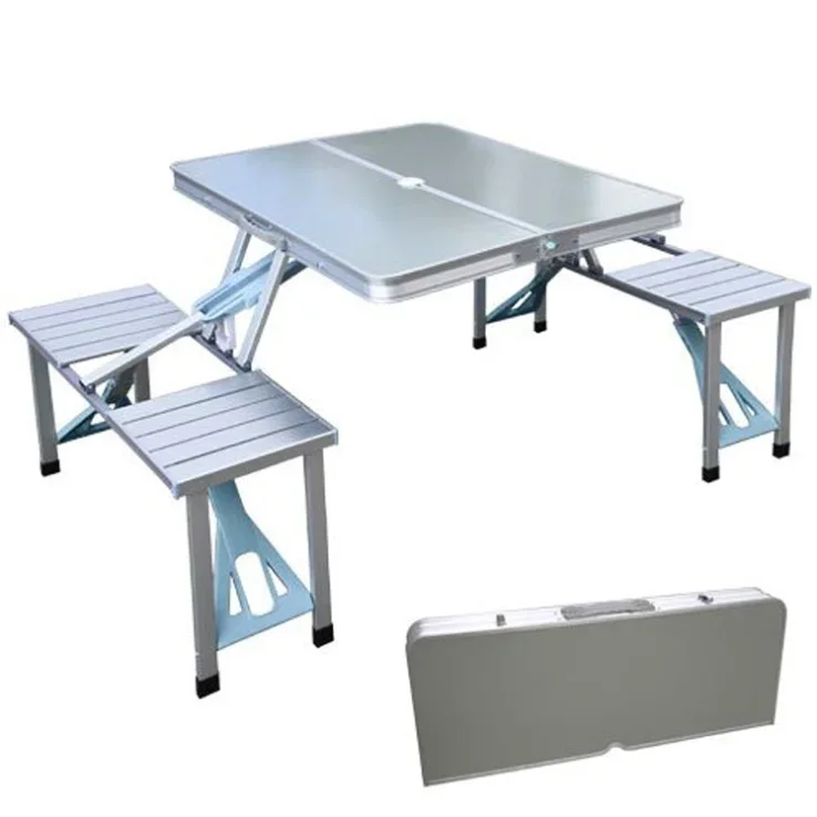 

Folding Table with Chairs Portable Foldable Mobile Camping Kitchen Portable Stainless Steel Outdoor Metal Aluminum Contemporary