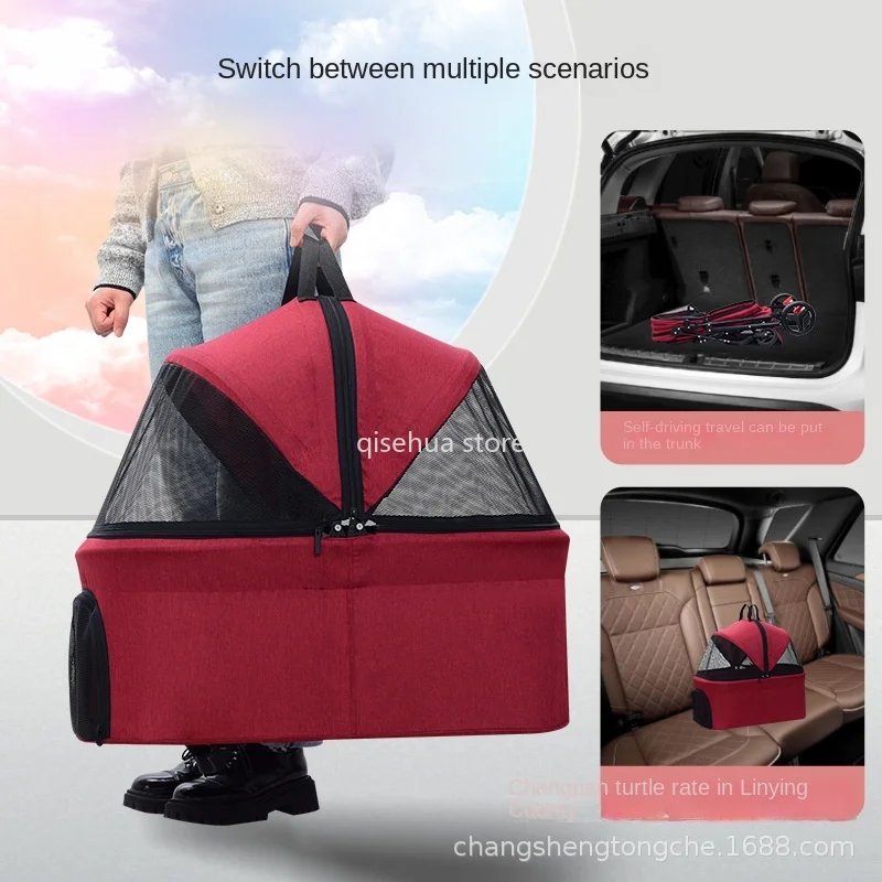 Huaying-carrito desmontable para mascotas, carrito ligero y plegable para exteriores, carrito de viaje para perros y bebés