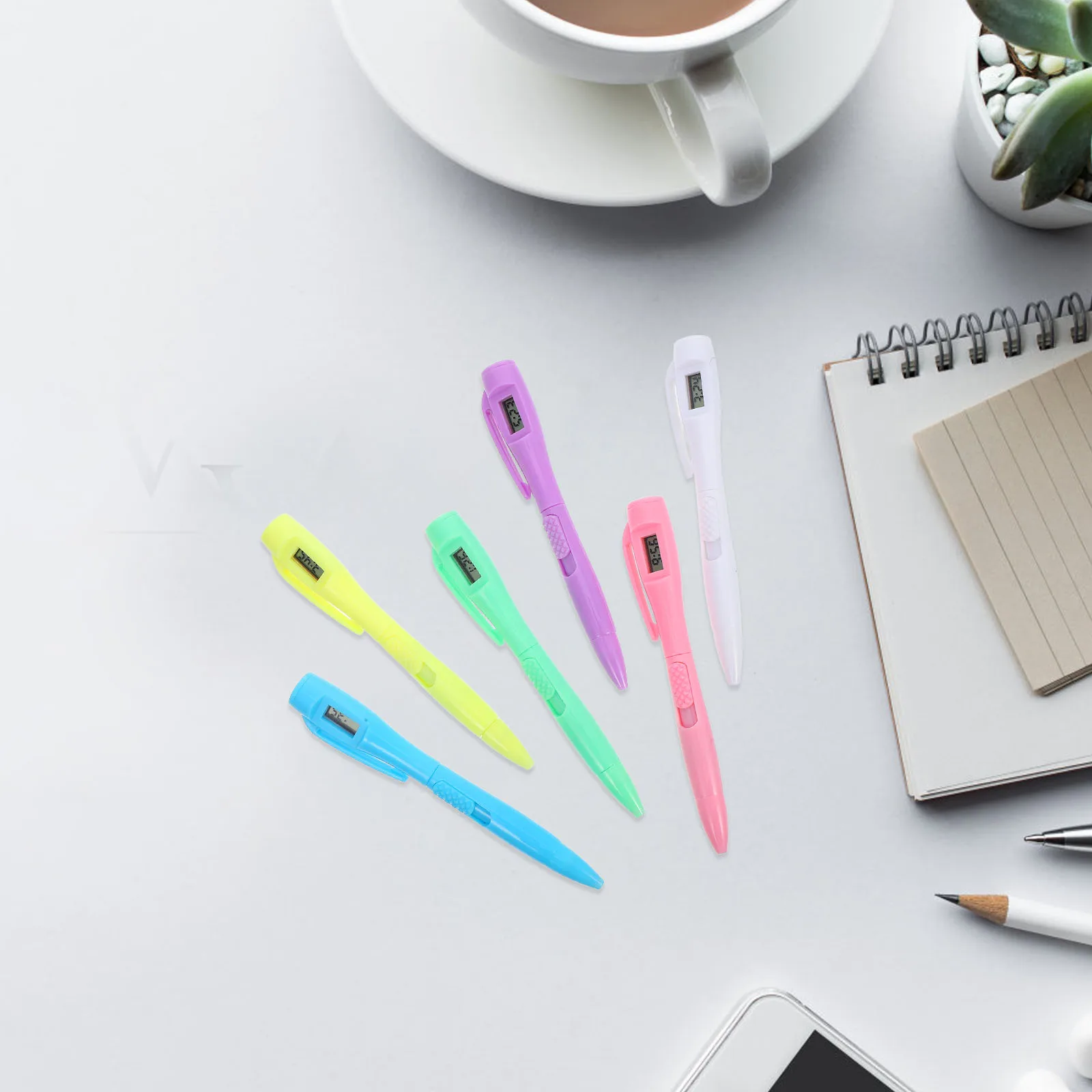 

6pcs Ballpoint With Clock Timer Digital Watch Time-Tracking For Note-Taking Exam Writing School Stationery With Timer