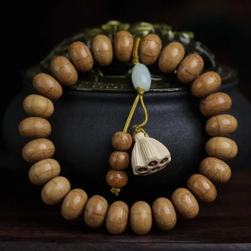 Liudao Wood Old Material Single Circle Bracelet Watermelon PatternCanopy Falling Wood Buddha Bead Luck Hand String