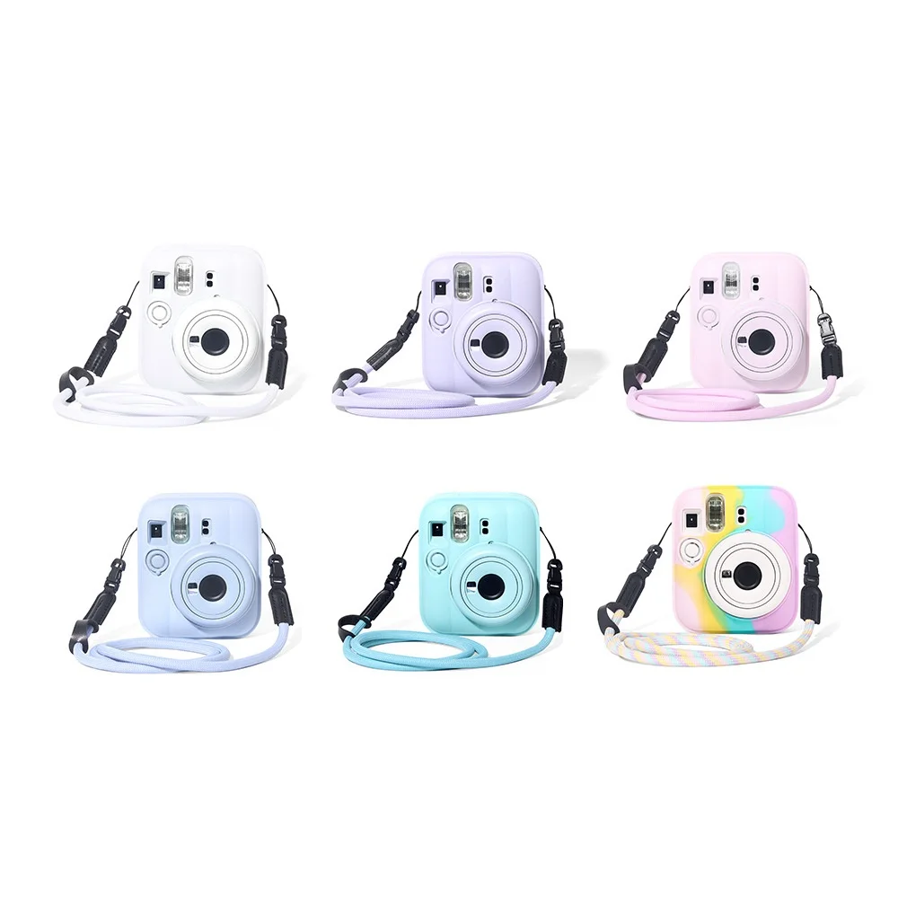 Soft Silicone Instant Camera Case With Round Rope Strap Drop-Proof Portable Protective Cover Cases For Fujifilm Instax mini13