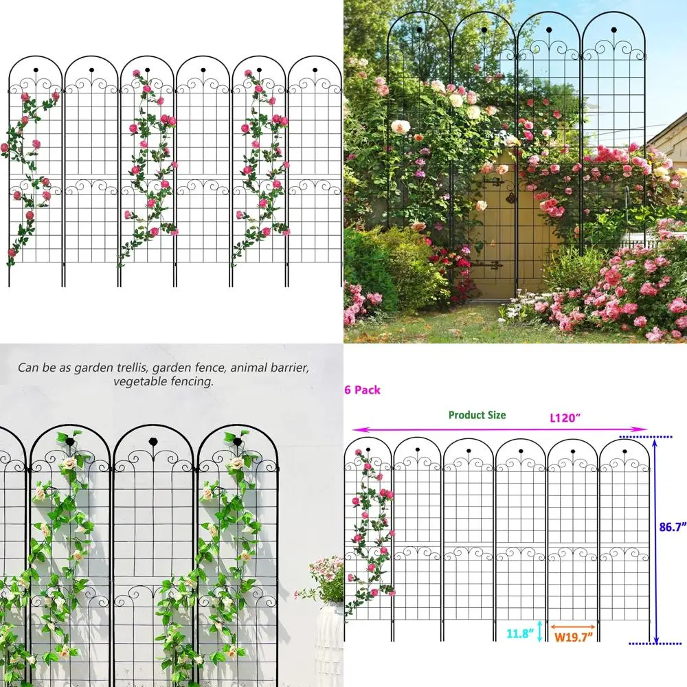 

Нержавеющая металлическая садовая решетка, 6 шт., высота 86,7, черная, поддержка растений для восхождения на открытом воздухе для роз и цветов, декоративная газонная решетка F