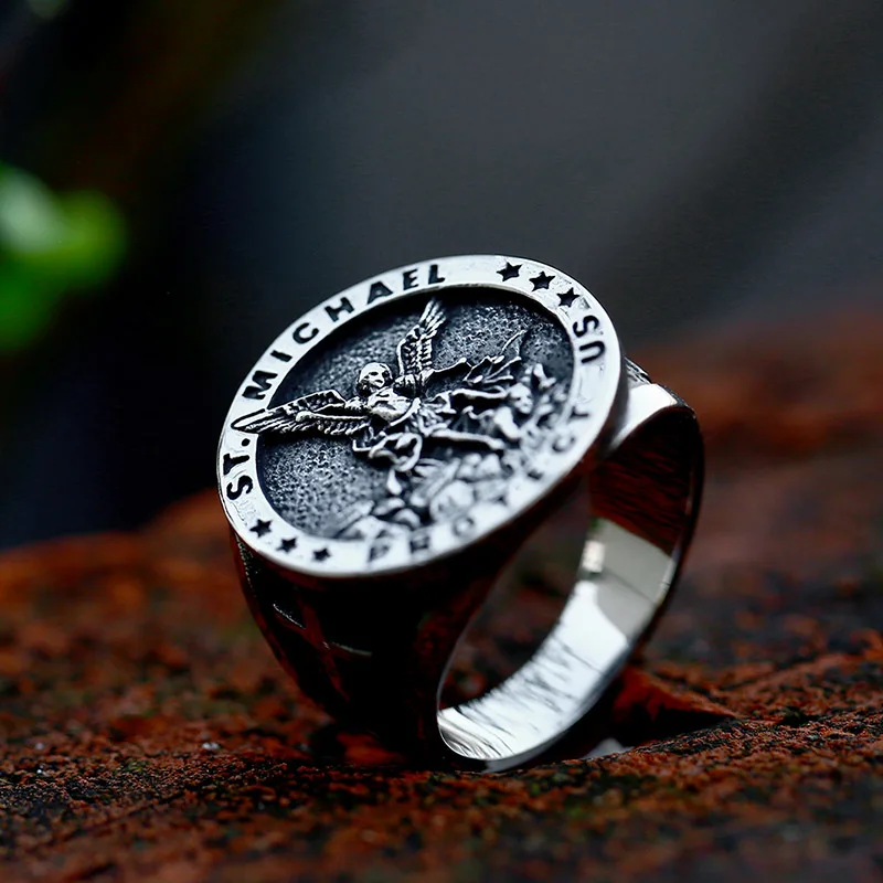 Beier New Design Stainless Steel St Christopher St Michael Ring Cross Renaissance Cross Vintage Jewelry For Men Wholesale