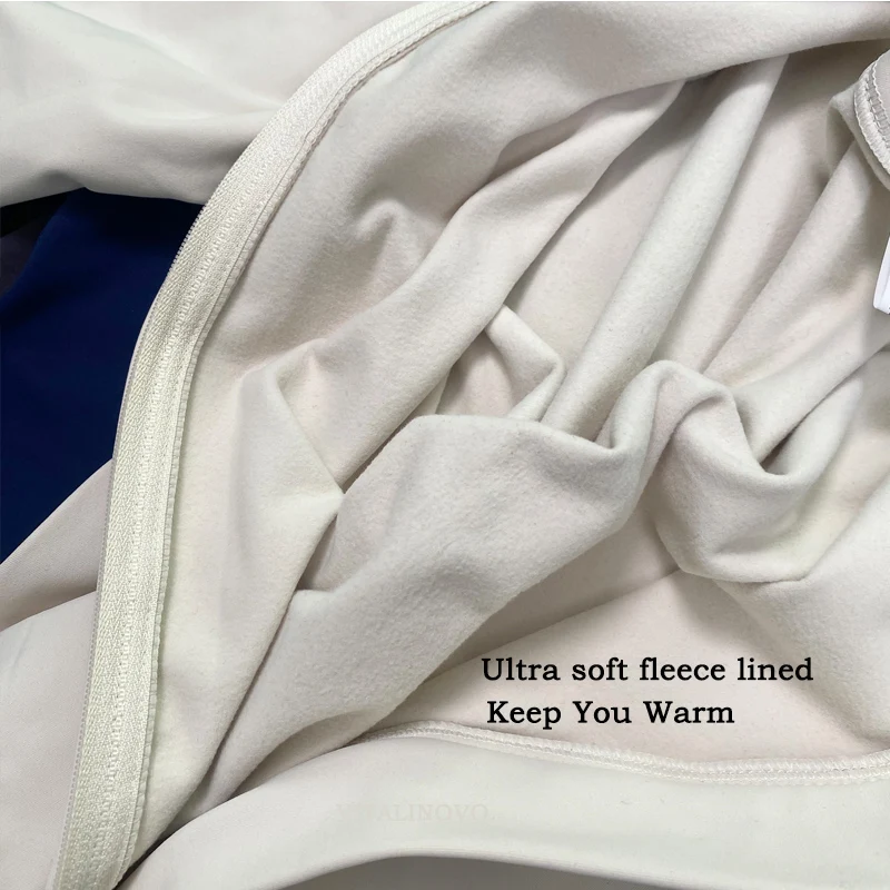 VITALINOVO Damen-Trainingsanzug mit Fleece-Futter, langärmlig, mit Reißverschluss, Yoga-Overall, Winter, warm, Thermo-Einteiler, figurbetonte Hose – Detail 11