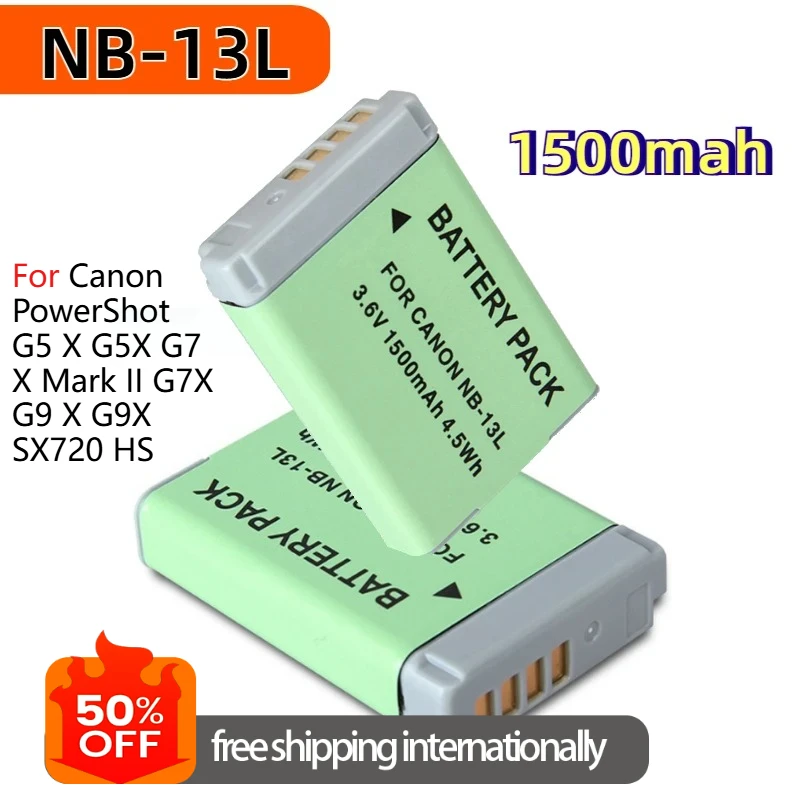 3.7V 1500mah Camera Battery NB-13L NB 13L Replace Battery for Canon PowerShot G5 X G5X G7 X Mark II G7X G9 X G9X SX720 HS