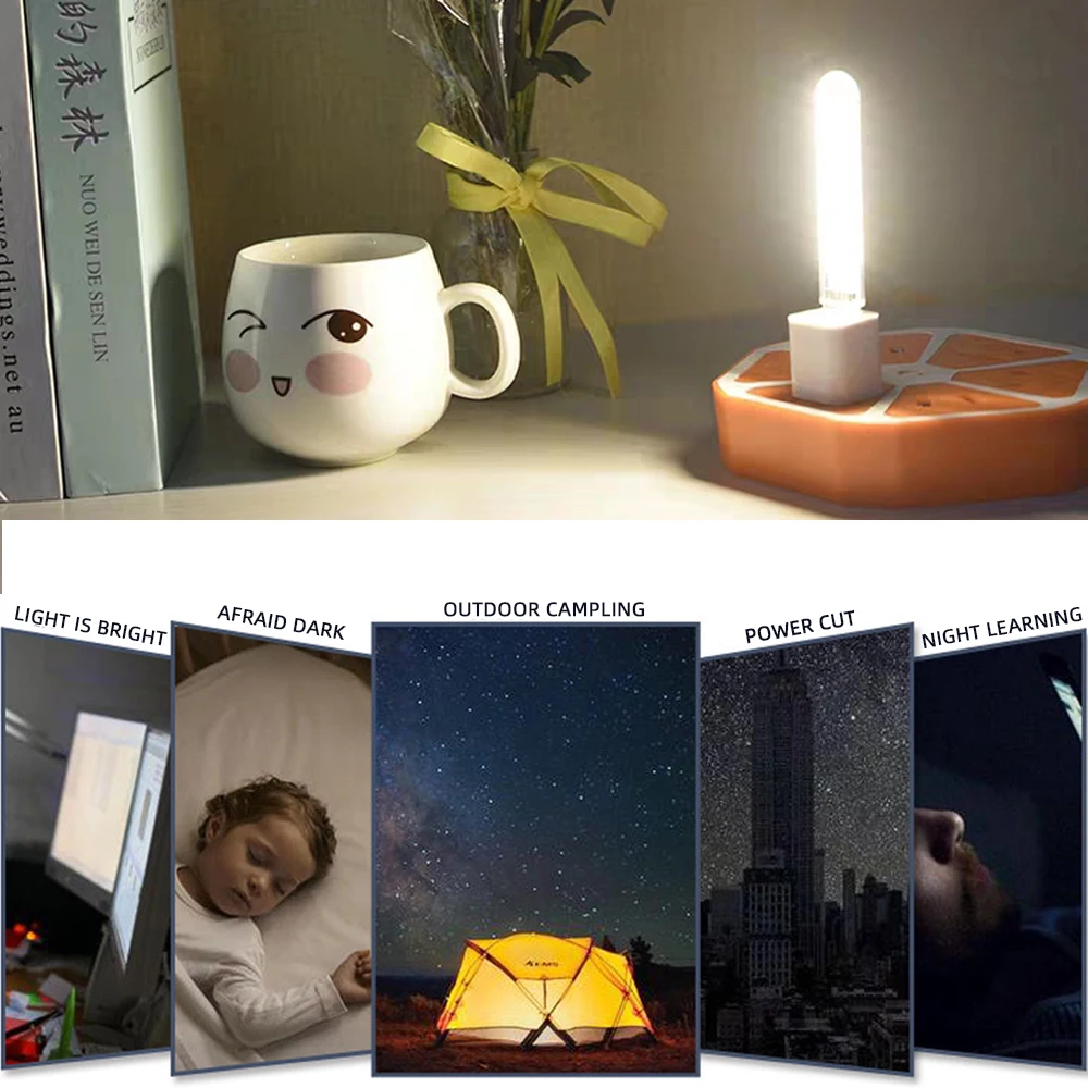 5pcs Portable USB Strip Light Mini Led Night Lights USB Plug Book Lamp Room Emergency Lighting for Power Bank Computer