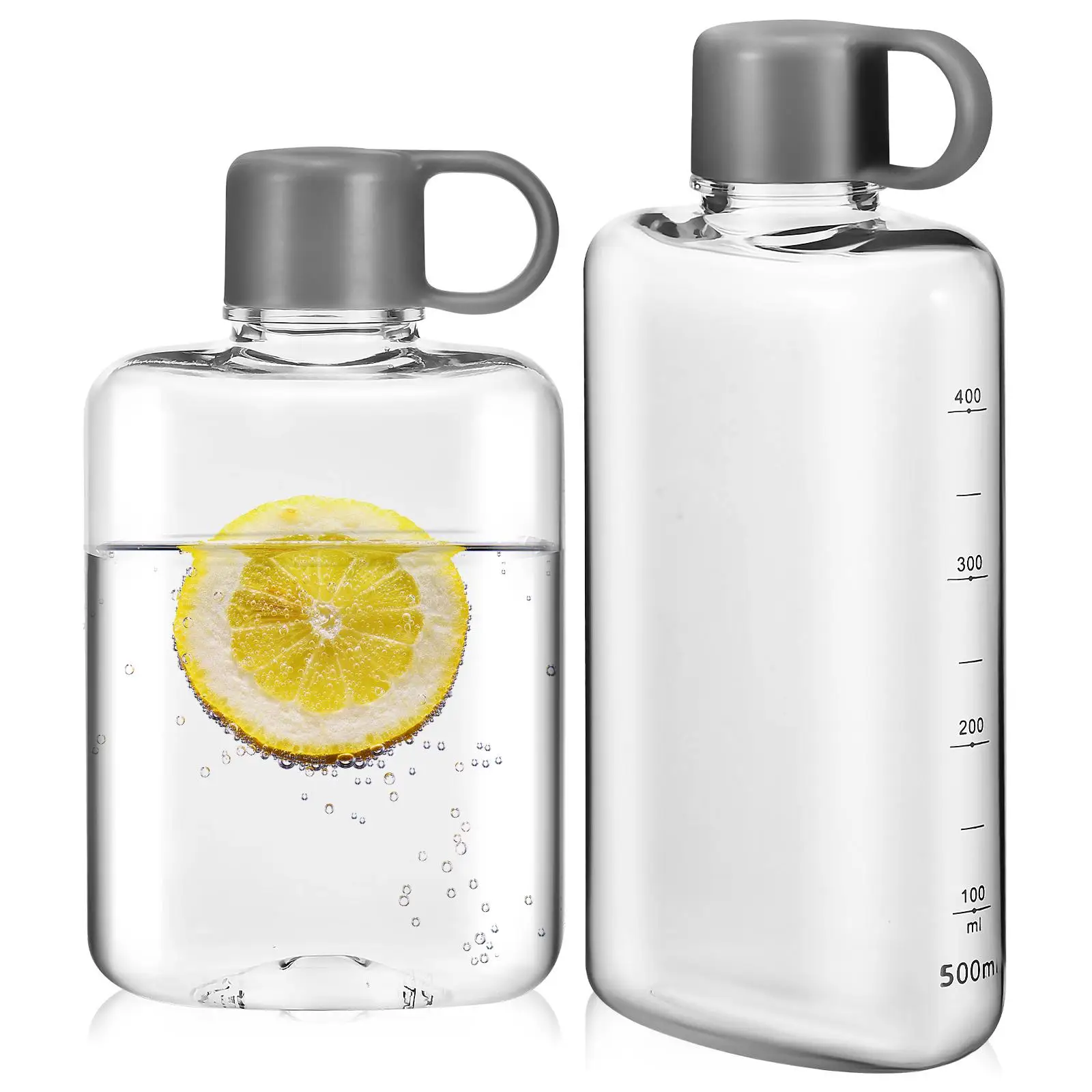 

2 Pcs Cycling Water Bottle Portable Flat Kettle Clear Workout Bottles for Travel Student