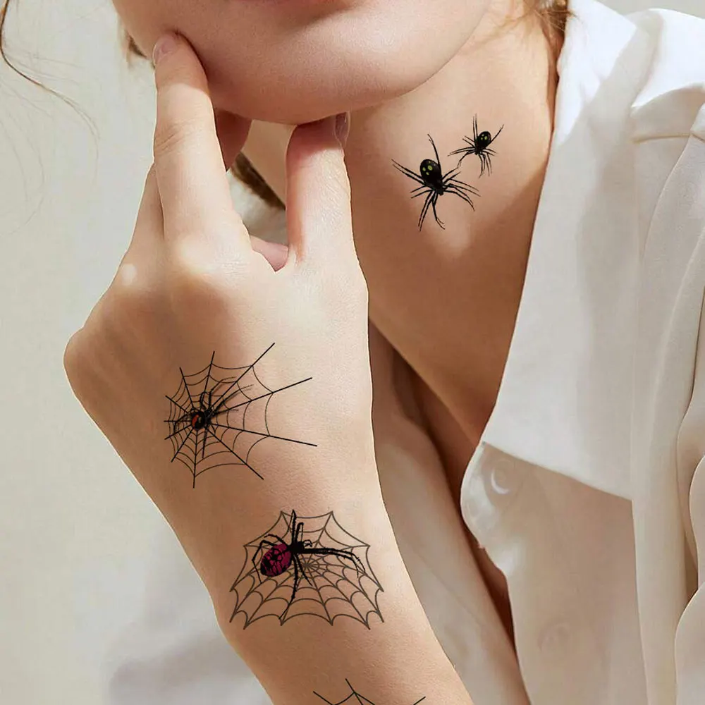 10 fogli impermeabili tatuaggi temporanei di Halloween per uomo donna Spider Web Tattoo Stickers per Halloween Party Fake Tattoo