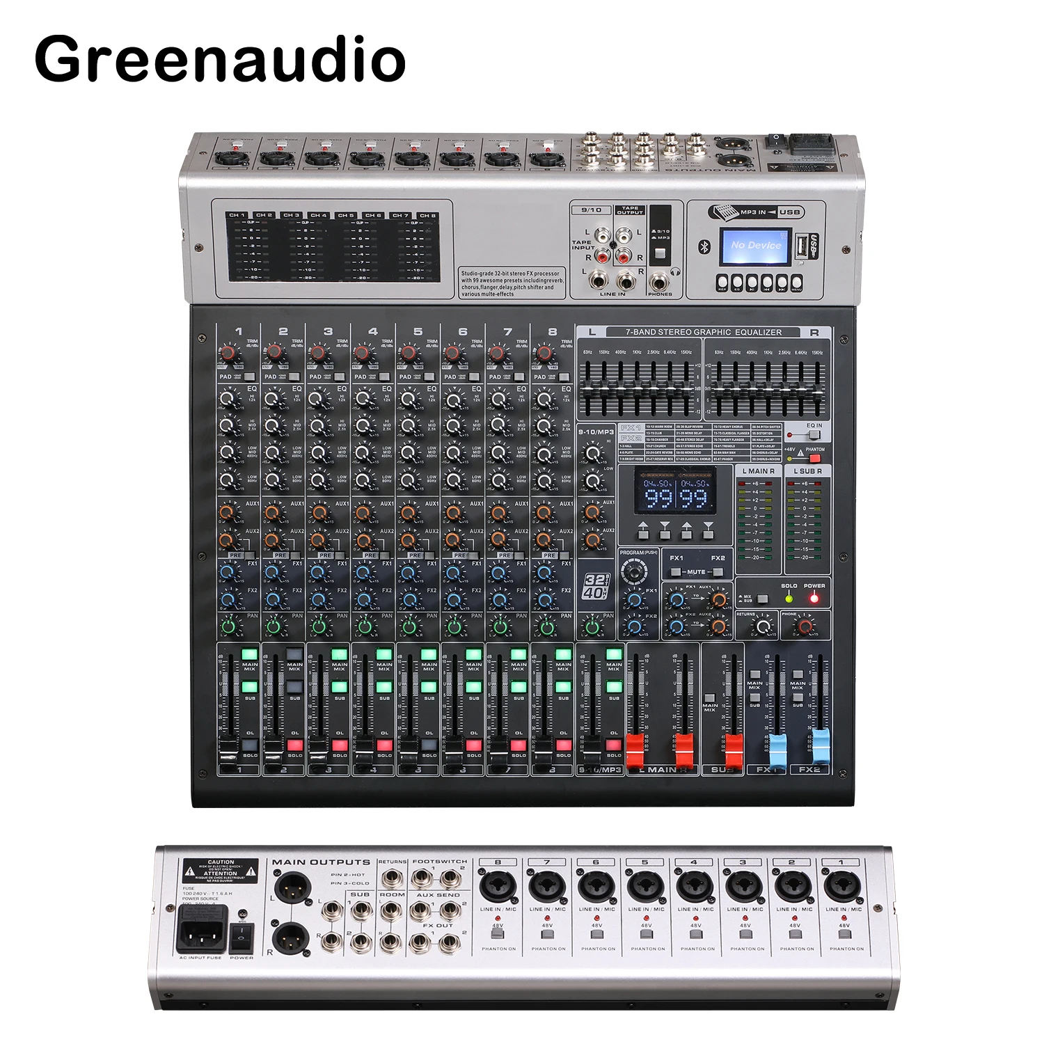 GAX-GBA10 Professional Audio Mixer, Sound Board Console, Desk System Interface, 10 Canais USB para Música, Podcast Produção