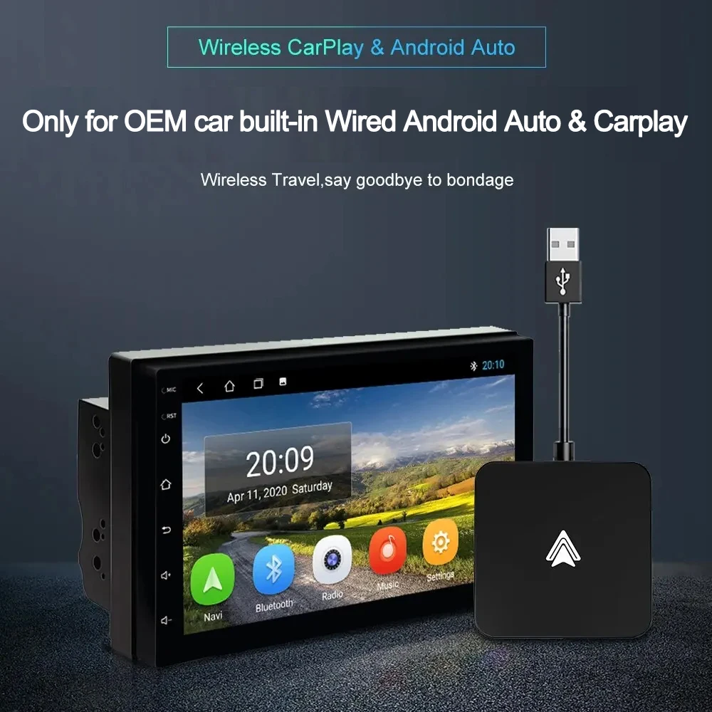 2 in 1 Mini Carplay & Android Auto Box Dongle Wired To Wireless For Benz Audi Toyota Mazda Nissan Chevrolet Suzuki Kia Ford etc.