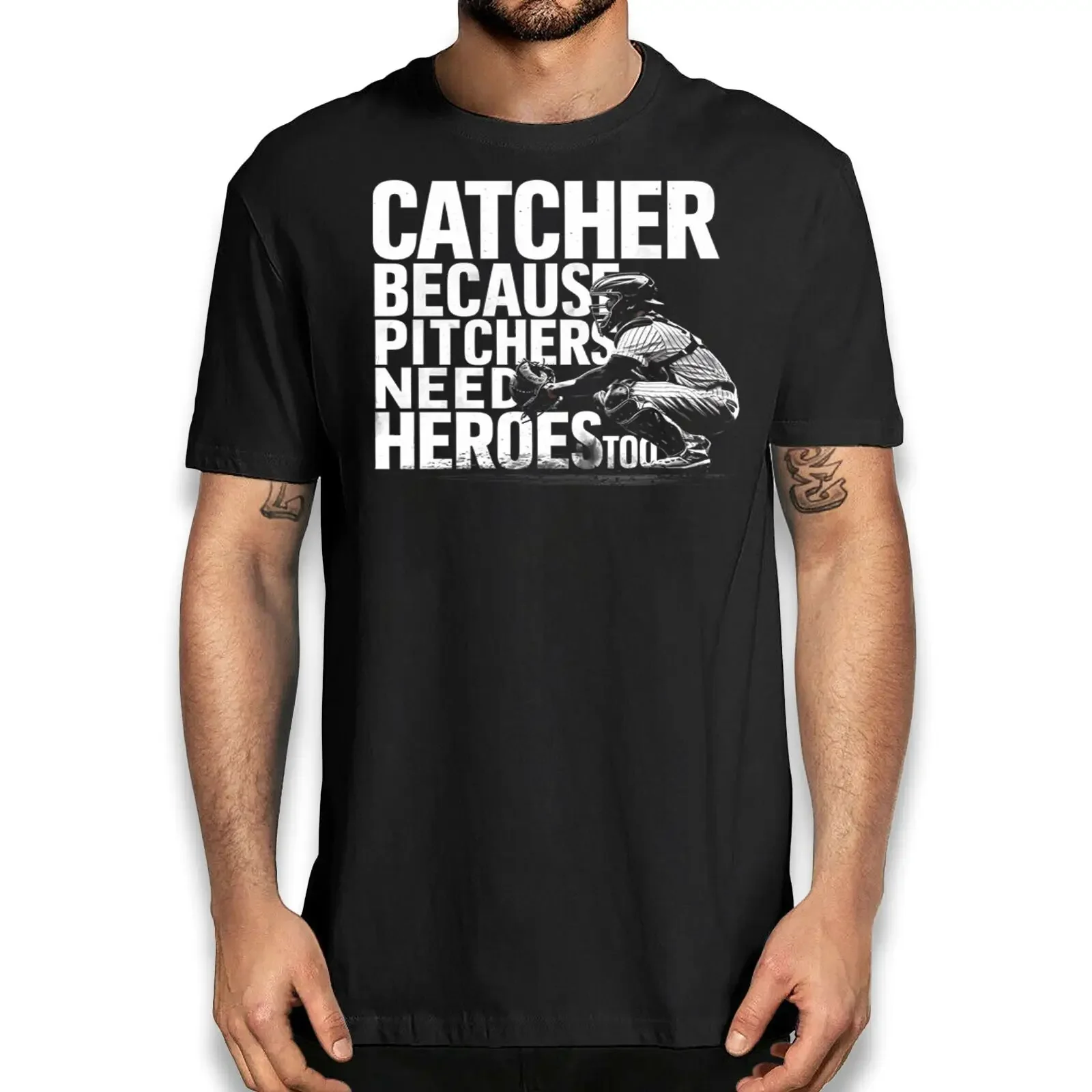 Catcher Because Pitchers Need Heroes Too Baseball T shirt Novelty Sports vintage Washed fashion Soft designer clothes