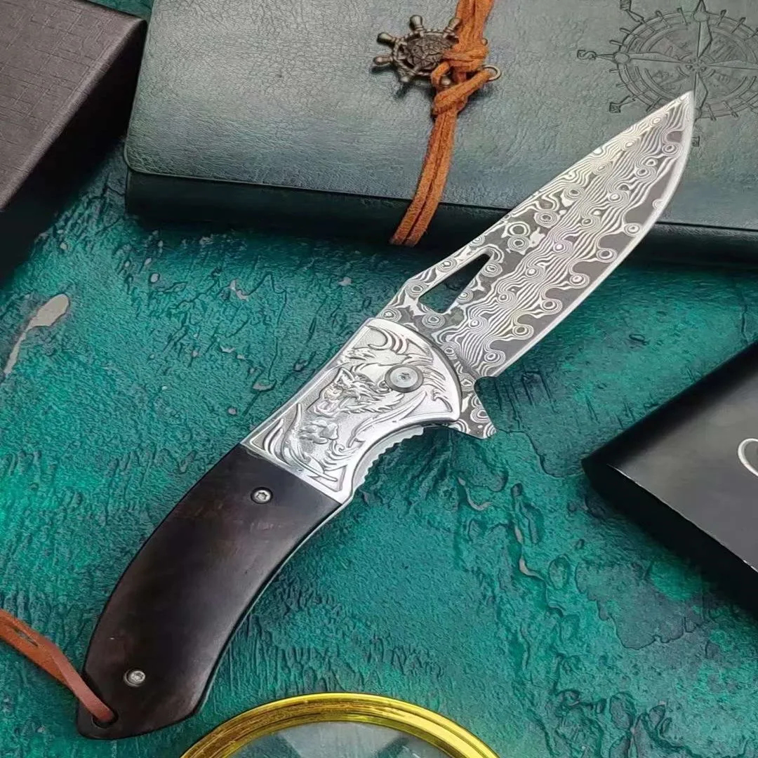 Damascus steel outdoor folding knife defense knife field knife high hardness sharp wilderness survival folding fruit knife