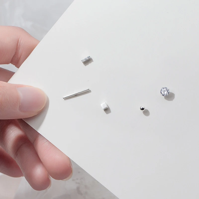 Modian One Set of Five Stud Earring for Women Tiny Geometric Anti-Allergy Sterling Silver 925 Ear Pin Fine Jewelry Accessories