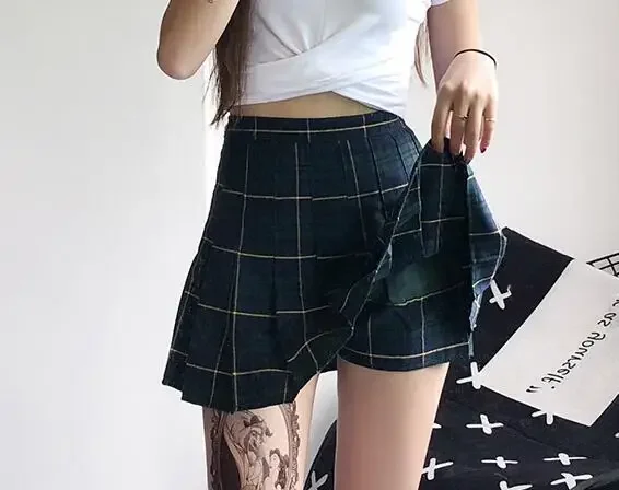 Wiosenne lato nowe gotyckie punk harajuku damskie spodenki Casual Cool Chic styl preppy czerwony zielony w kratę Pleate spodenki damskie spódnice