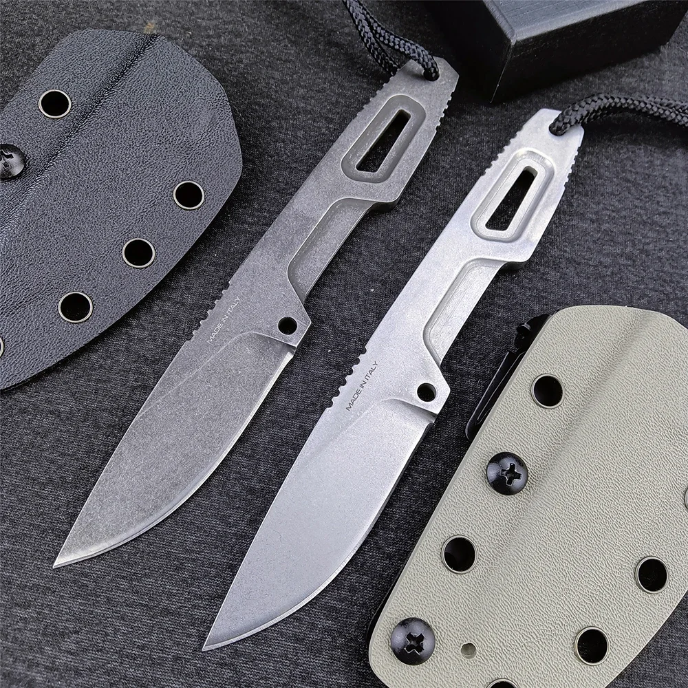 Stone Washed Outdoor Fixed Blade Military Knife Full Tang D2 Steel Survival EDC Pocket Knives with Kydex Sheath Hunt Camp Tools