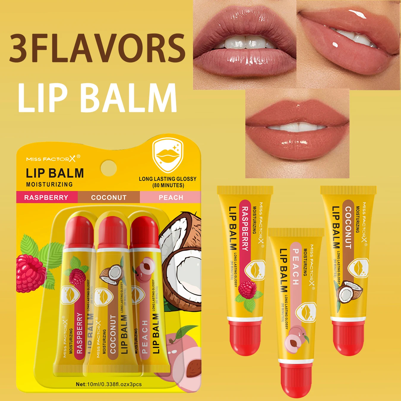 3-częściowy zestaw szminek w karta - 3 smaki, trwałe nawilżanie i błysk, przenośny pasek, mini zestaw do pielęgnacji ust na letnie podróże
