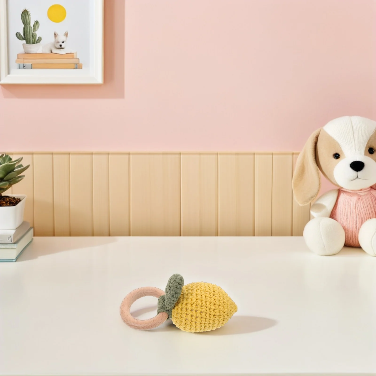 Mordedor de Madera para Bebé con Forma de Limón de Ganchillo, con Anillo de Madera, Mordedor Sensorial Educativo para Recién Nacidos, Hecho a Mano