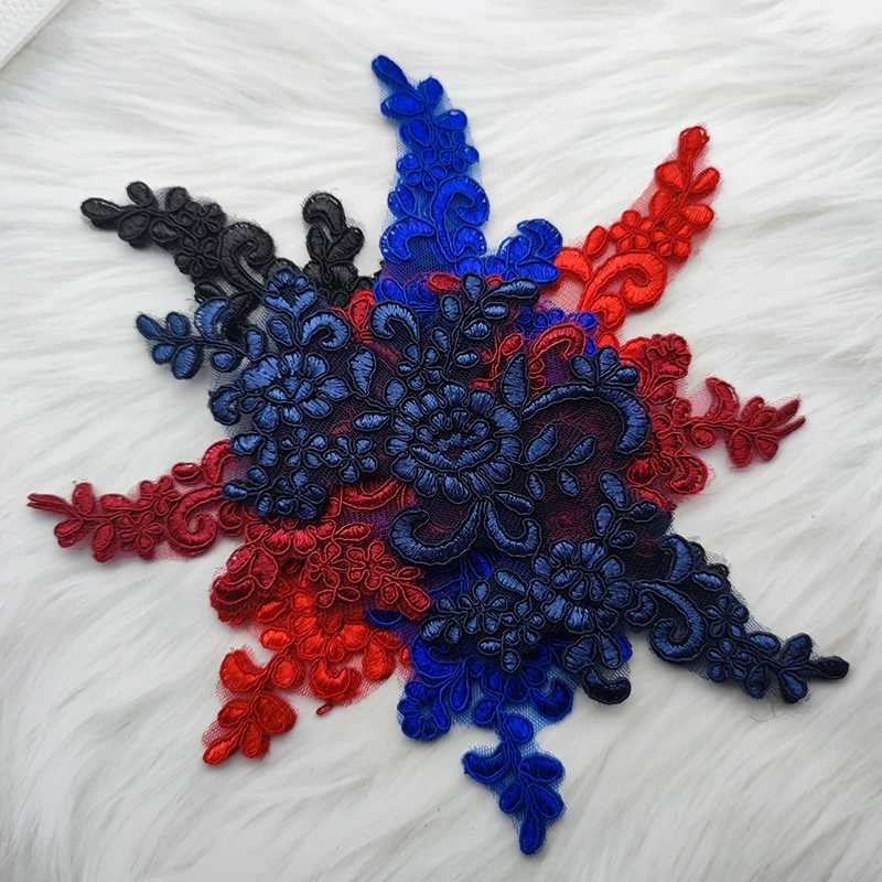 Lace Applique Sew on Patch Fabric 1Pair Embroidery Flower Exquisite Trim Patches Crafts Stickers Bag Gown Decoration Wholesale