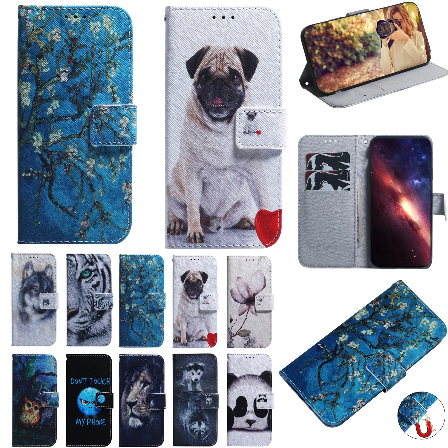 

Stand Flip Wallet Case for Xiaomi Poco F5 f5 F6 Pro F4 GT F3 F4 5G poco C65 C50 C51 c31 C3 Painted Protect Phone Cover