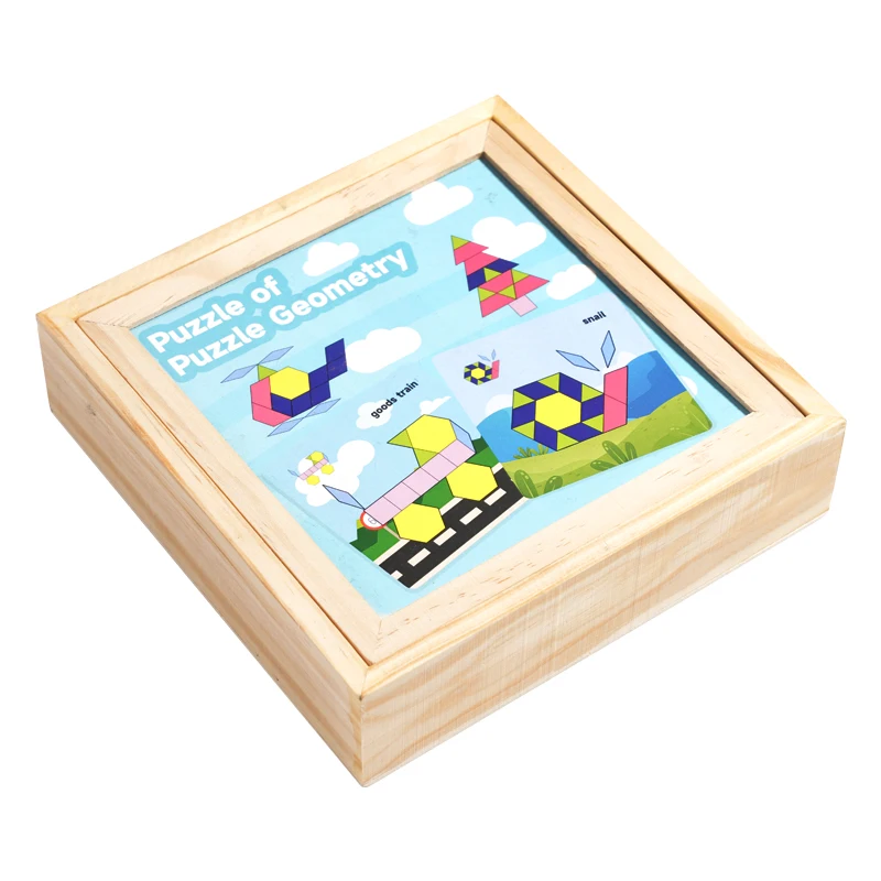Holzkiste Blöcke Puzzle Denksportaufgaben Spielzeug Tangram Puzzle Intelligenz Bunte 3D-Blöcke Montessori Pädagogisch