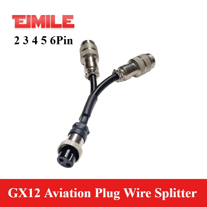 GX12 Aviation Plug Wire Splitter 1 to 2 Copper Y-type 2 3 4 5 6 Pin Connector Cable Male to Female to Female Signal Wire Adpater
