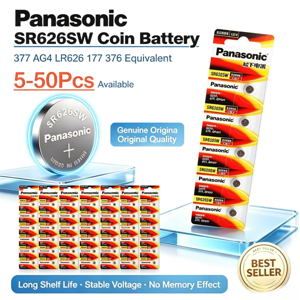 5-50PCS Panasonic SR626SW 377 Watch Battery SR626 SW AG4 LR626 177 376 Silver Oxide Button Battery for Watch