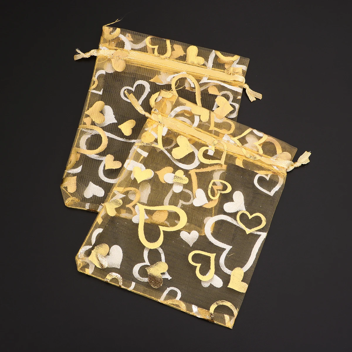 

100Pcs Foil Heart Storage Pouch Strong Drawstring Bag for Candies Fruits Party Favors Gift Wrapping Solution