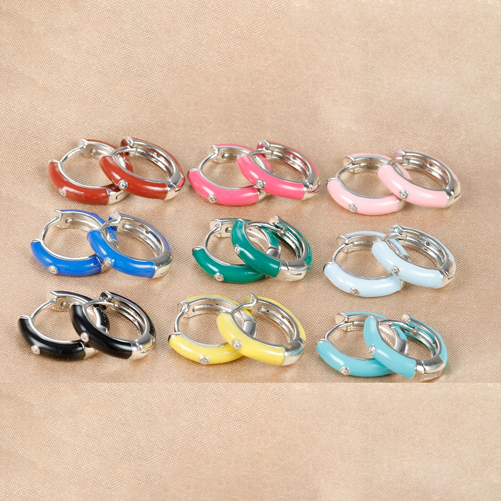 2PCS Stainless Steel Colorful Enamel Round Hoop Earrings for Women CZ Circle Geometric Huggie Cartilage Earring Piercing Jewelry