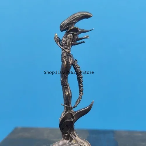 Brass Alien Xenomorph Statue - Handcrafted Copper Sci-Fi Creature Sculpture