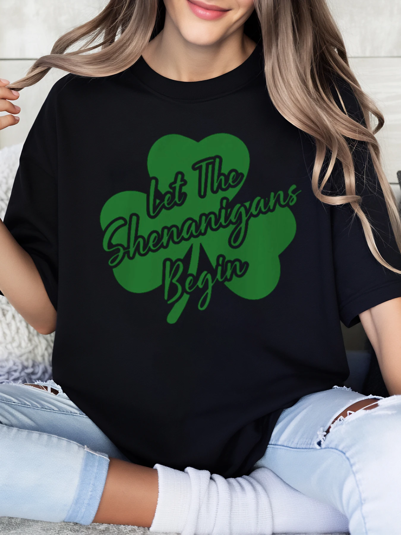 Shamrock Let the Shenanigans Begin Maglietta per il giorno di San Patrizio Donna Casual Party Outfit Nero Taglie forti