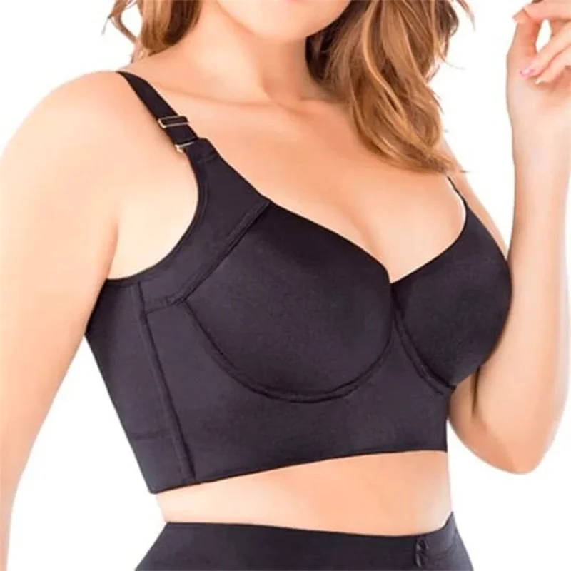 GUUDIA EFGH Cup Hide Side Fat Deep Plunge Effective Support Smooth Back 3 Row Hook Buckle Adjustable Widen Straps Bra Shapewear