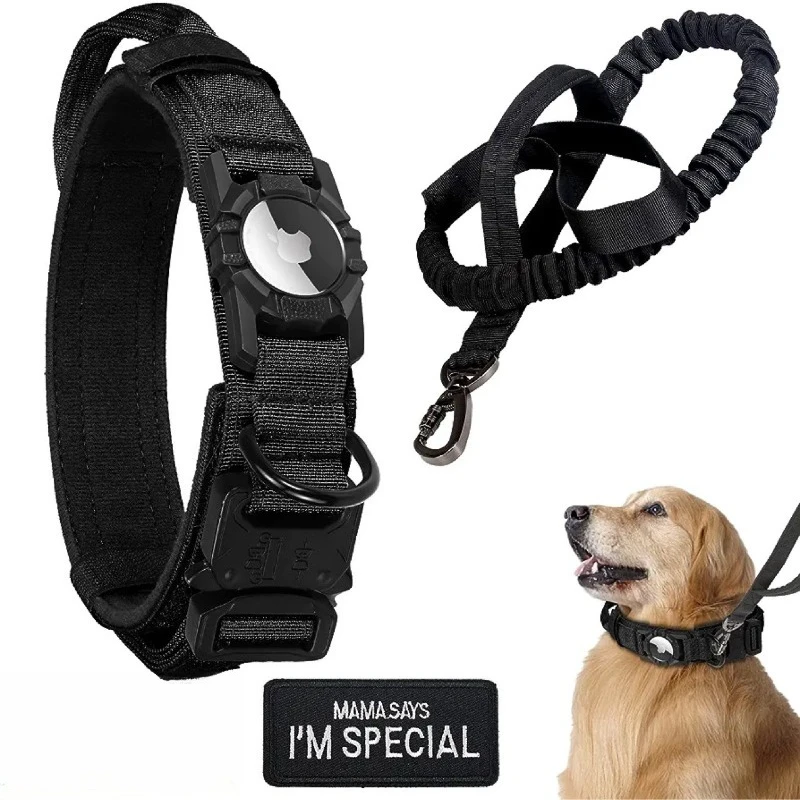 Tactical Dog Collar – Nylon Anti-Lost Training Strap Heavy-Duty Buckle Reflective Handle Apple Tracker Holder for Large Dogs view 4
