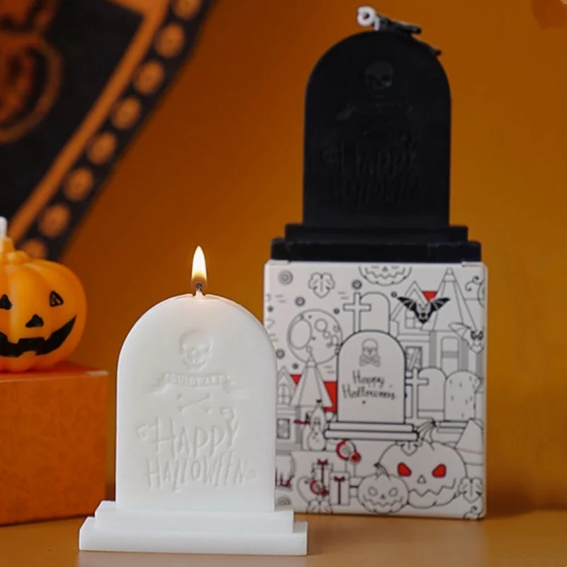 1 Stück Totenkopf-Grabstein-Duftkerze, Heim-Desktop-Duftornament für Halloween, Hochzeit, Party, Herbstdekoration, Urlaubsgeschenk