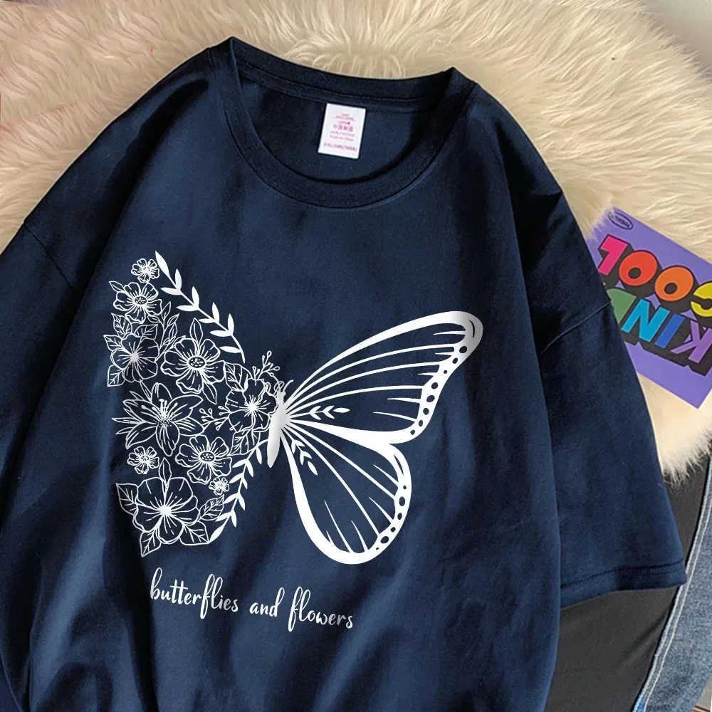 تي شيرت قطني كاجوال صراخ على شكل عنكبوت وفراشة مطبوع كبير الحجم برقبة دائرية ناعمة بأكمام قصيرة ملابس نسائية عصرية #5