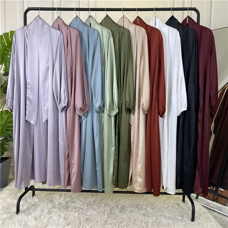 Dubaï ouvert Abaya femmes musulmanes Satin Kimono Cardigan longue Robe Maxi Eid fête Ramadan caftan islamique arabe Robe Jalabiya robes