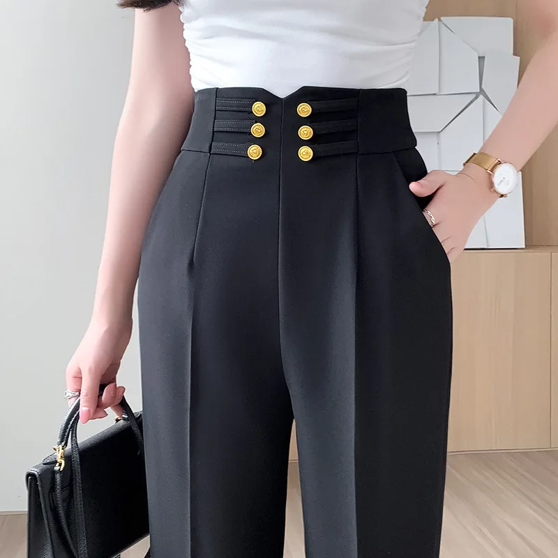 

Black High Waist Suit Pants Women's Summer New Small Versatile Slimming Harem Pants Cropped Cigarette Tube Tappered Pants