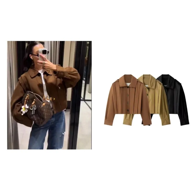 

Женская поддельная куртка, осенняя модная короткая куртка с отложным воротником и украшением на завязках, повседневная женская куртка на пуговицах