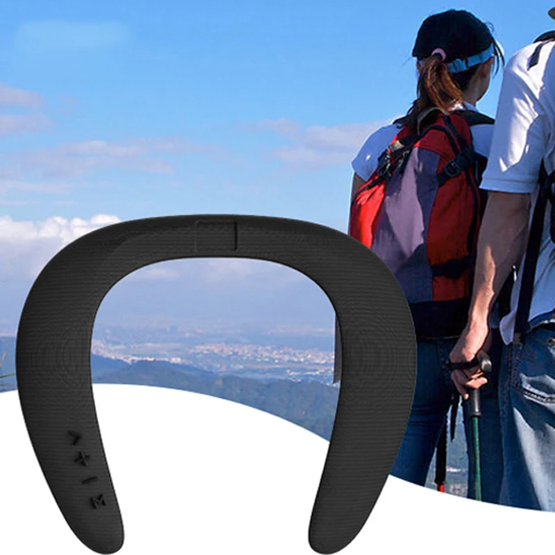 Haut-parleur Portable monté sur le cou, sans fil, Bluetooth, stéréo, radio FM, prise en charge de la fente pour carte SD, avec Microphone pour les jeux