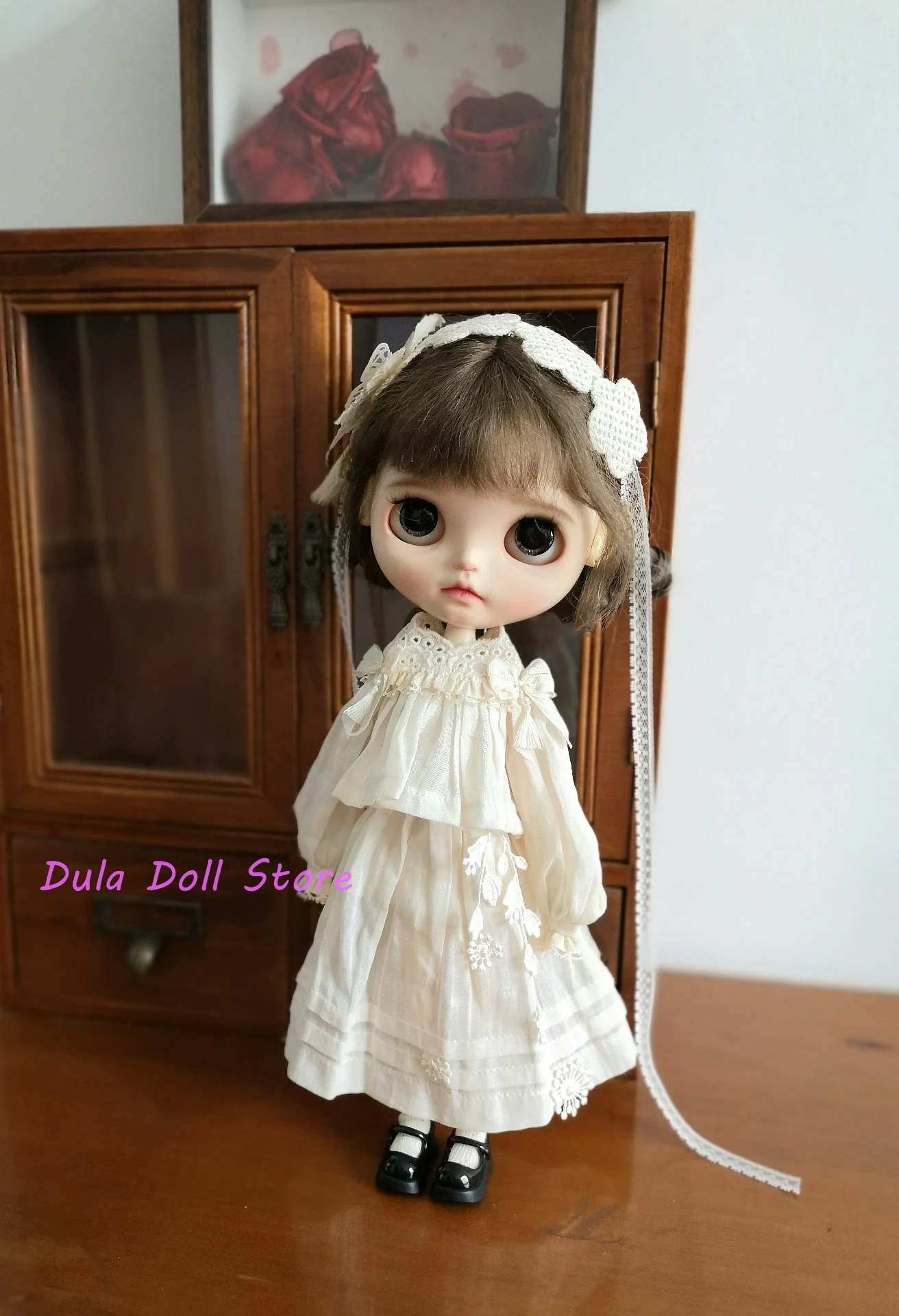 

Dula Doll Clothes Dress Plain butterfly headband top skirt set for Blythe Qbaby ob24 ob22 Azone Licca ICY JerryB 1/6 Doll