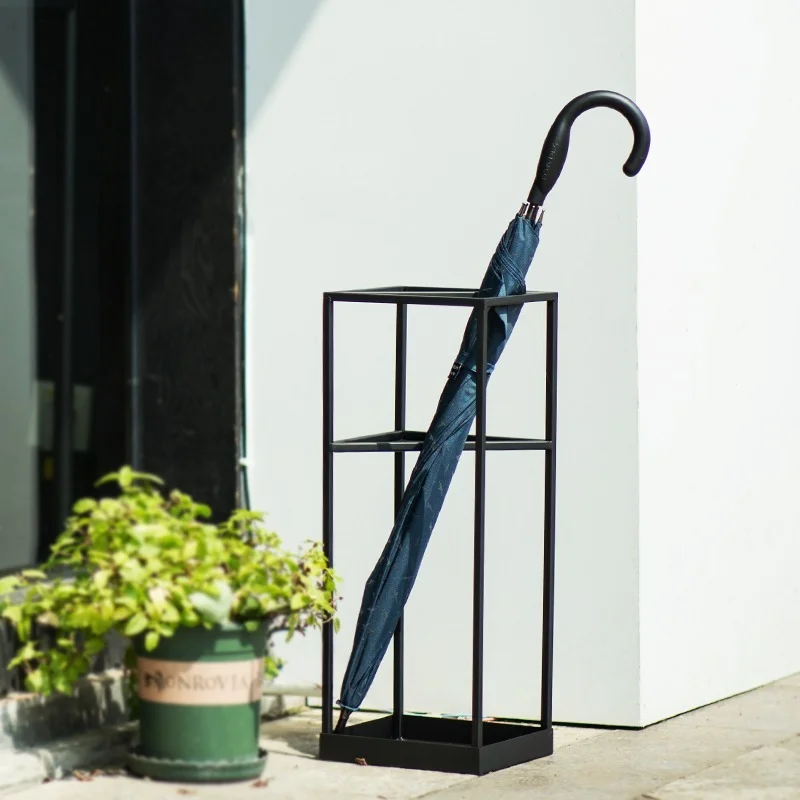 

Smart Umbrella Stand Rack Metal Freestanding Umbrella Holders with Removable Drip Tray and 2 Hooks White Square for Entryway