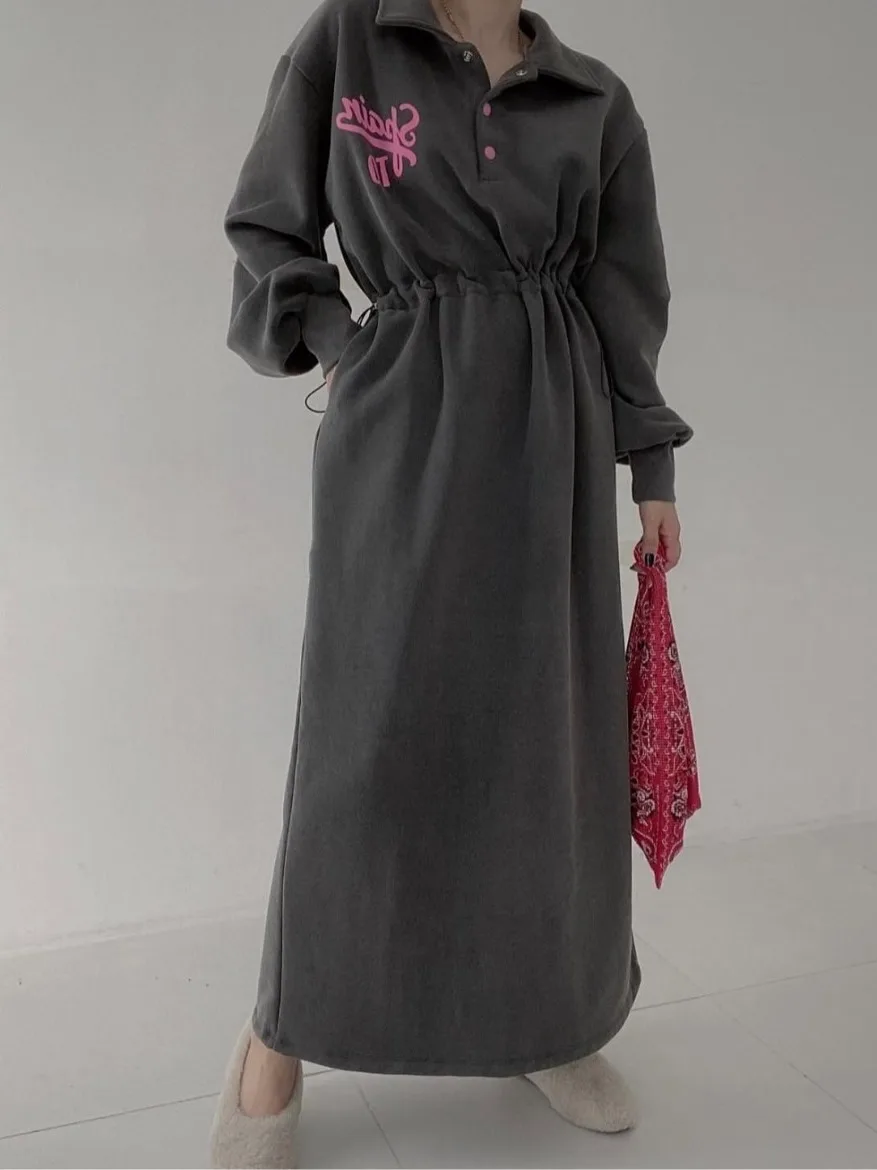 Vestido de Mole com Efeito Emaecedor, Gola , Estampa, Cintura com Cordão, Estilo Vintage E, Moda Outono Inverno