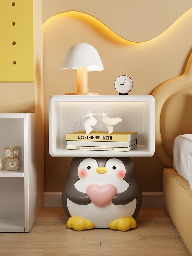 Penguin Bedside Table Cute Bedroom Furniture Children's Room Decoration Nightstand Creative Cartoon Floor Ornament Small Cabinet