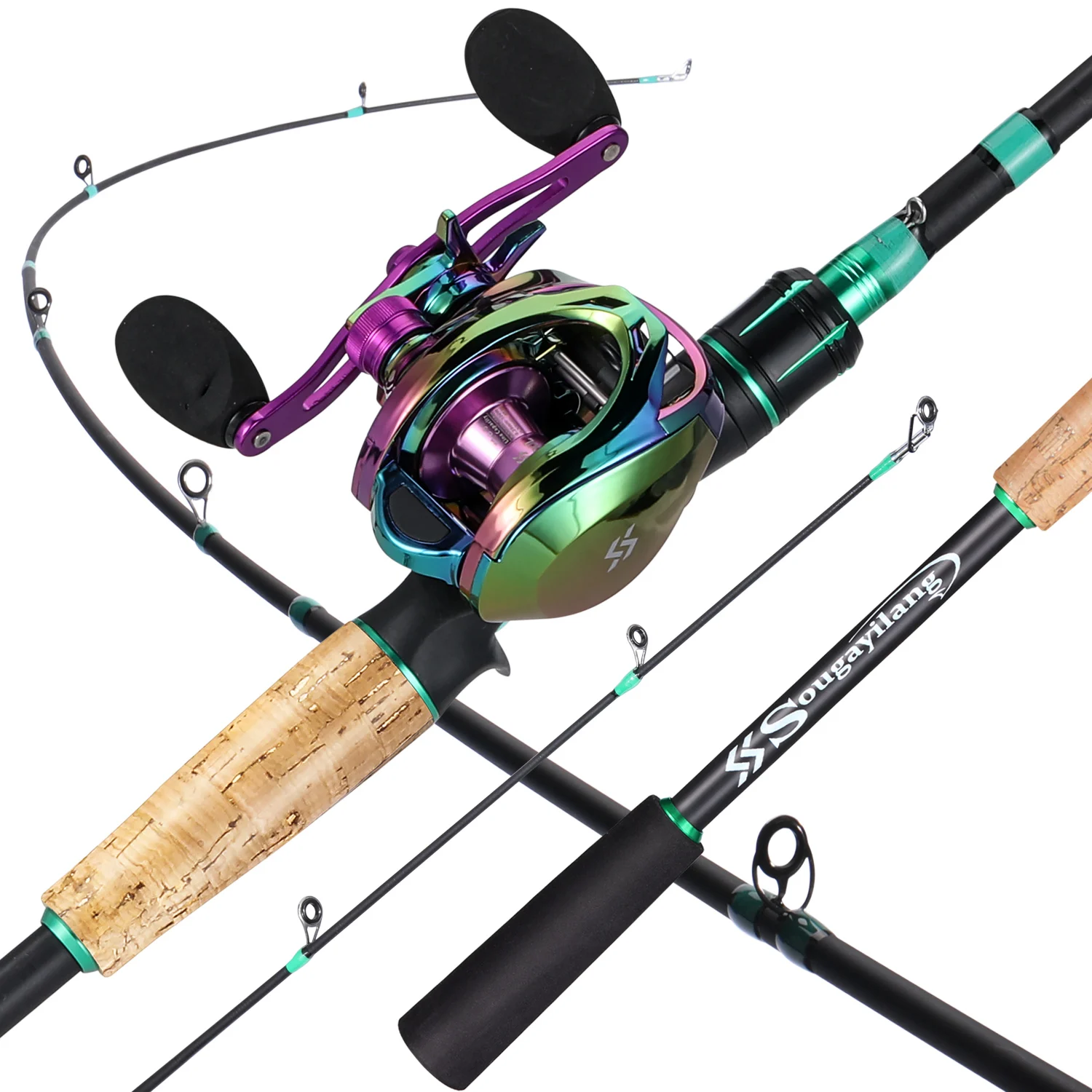 Sougayilang Fishing Rod and Reel Combo Carbon Fiber Fishing Rod and 10kg Max Drag Casting Fishing Reel Full Kit for Bass Fishing