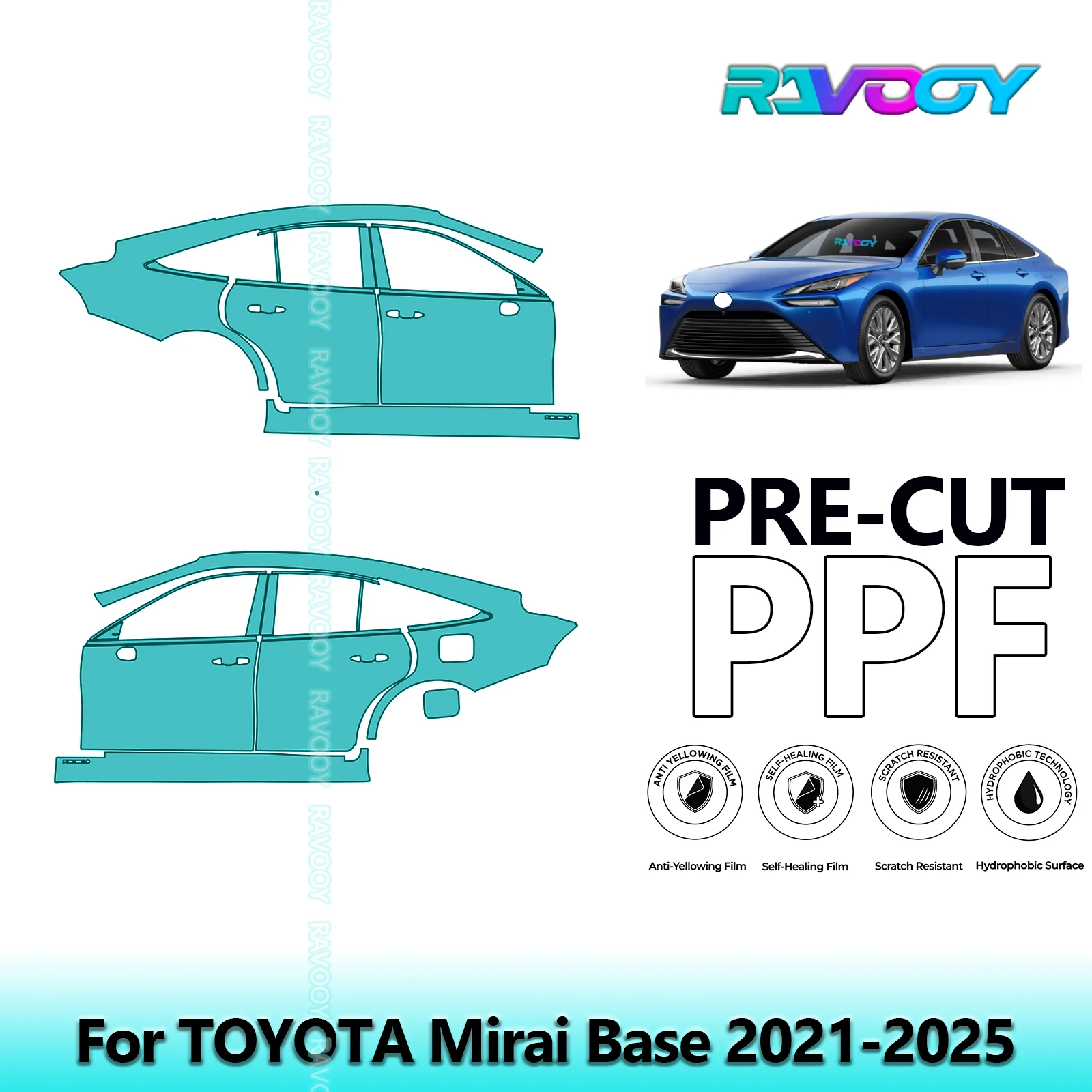 

For TOYOTA Mirai Base 2021-2025 8.5mil Clear Matte Pre-Cut PPF Door & A/B Pillar Kit TPU Paint Protection Film Set