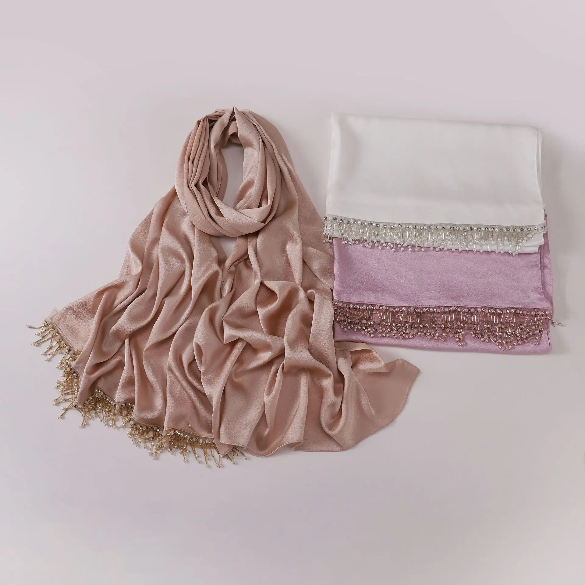 

Атласный шарф с пузырьками и бусинами, шали с кисточками, женский мусульманский хиджаб, тюрбан, платок, банданы, повязка на голову, Bufanda, платок, Turbante Mujer